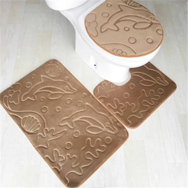Flannel Embossed Carpet Bath Absorbent Waterproof Floor Mats 3pcs/set
