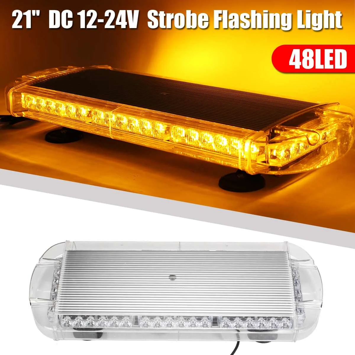 

Autoleader 12V-24V Universal 21" 48LED Car Warning Emergency Flashing Strobe Light Bar Amber Beacon Car Light Assembly