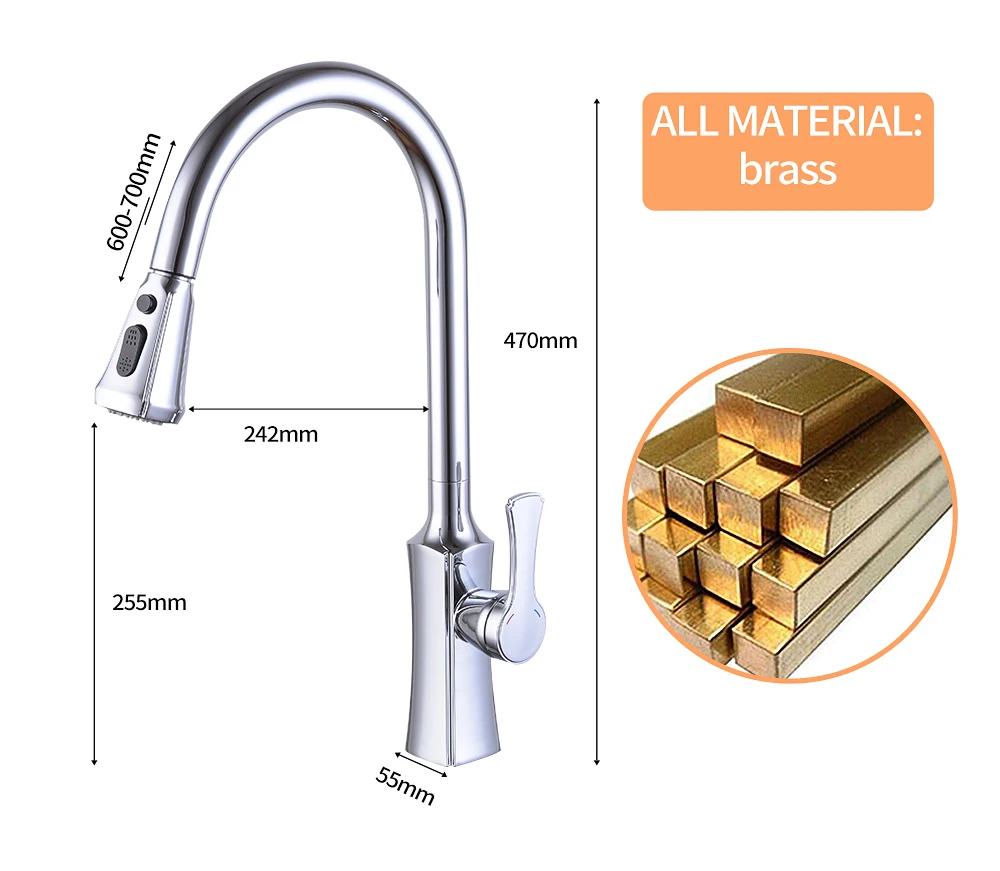 Chrome Kitchen Faucet Tap Rotation Mixer Swivel Pull Out Durable Sink Sprayer Single Hole  Sink Mixer Faucet