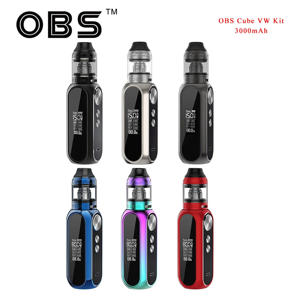 Original OBS cube VW Starter Kit 3000mAh 80w E cigarette with Sub Ohm Tank by single 23600 firing fast Vapor Kit vs Drag 2