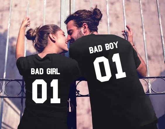 Летняя забавная Повседневная футболка для влюбленных 01 Bad Boy Girl Одинаковая одежда
