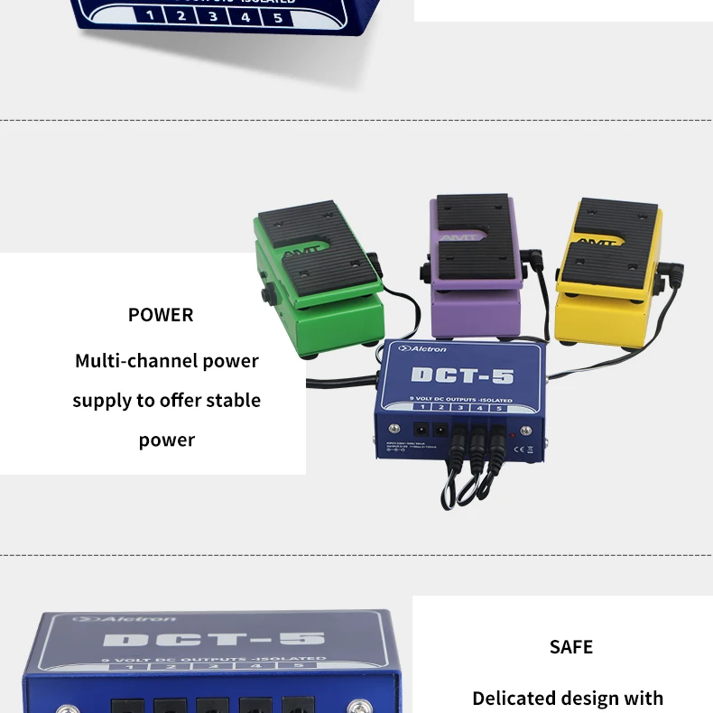 Alctron DCT-5 5-канальный 9 volt DC выходной эффект блок питания мульти-8-канальный, с гальванической развязкой защита питания