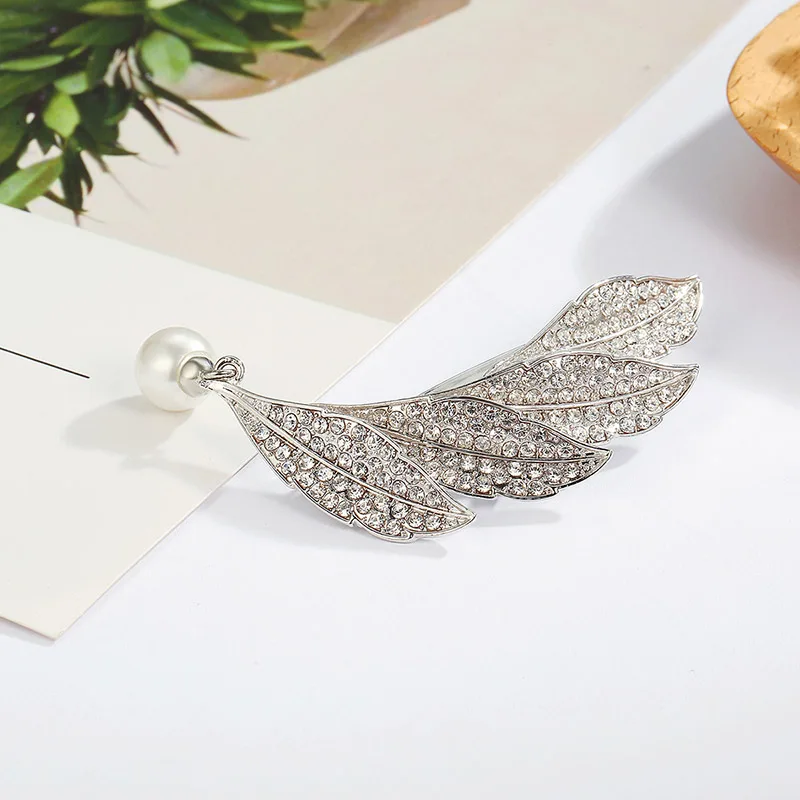  CHIMERA Leaves Hair Clips Elegant Silver Shiny Artificial Crystal Barrettes Pearls Pendant Hair Pin