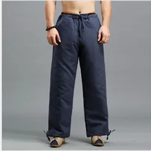Лето и Осень Новые мужские повседневные брюки свободные льняные брюки Однотонные эластичные брюки с завязками не увядать брюки