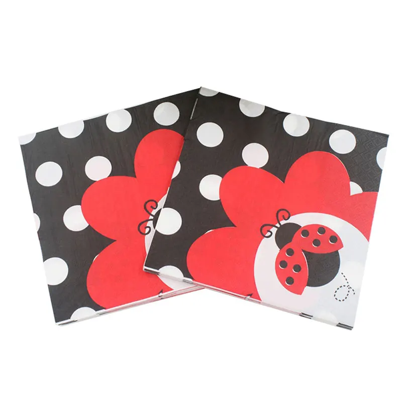 

20pcs/pack Red ladybug Disposable Paper Napkins Home Party Decoration Supplies Dot Lattice Kids Birthday Tableware 33x33cm