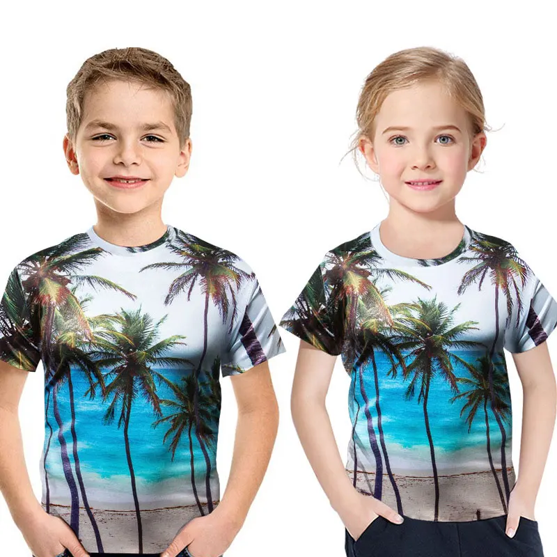 

2019 Summer Boy T-shirt 3d Coconut tree Print Children Short Sleeve T Shirt Casual Round Neck Beach Pattern Kids Fashion Clothes