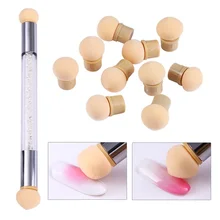1 Pc podwójnie zakończony Gradient cieniowanie pióro rozsianych szczotka z gąbczastą główką uchwyt z kryształkami pędzel do zdobienia paznokci paznokci artystyczny obraz narzędzie