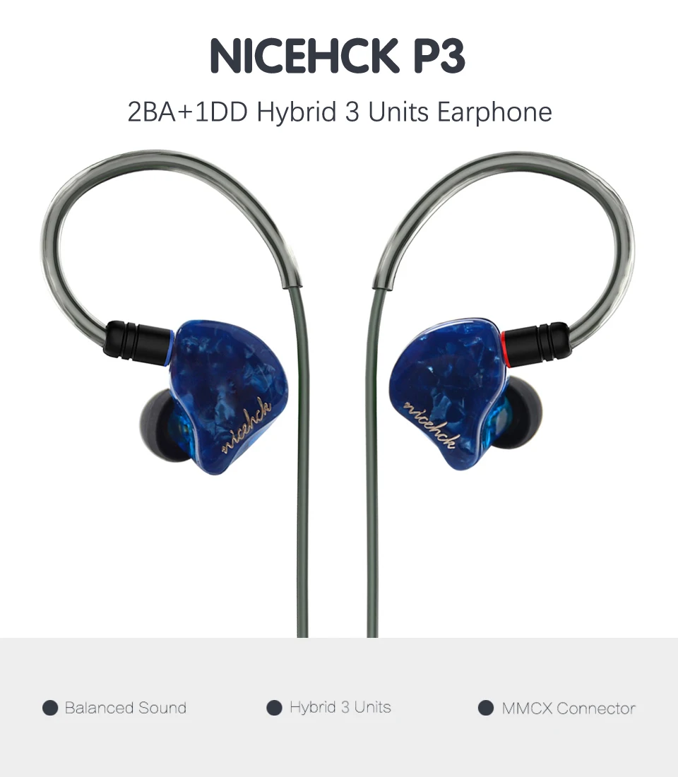 NICEHCK P3 наушники в ухо 2BA+ 1DD Гибридные 3 единицы HIFI наушники монитор IEM 3 кроссовер CNC Лицевая панель MMCX съемный кабель