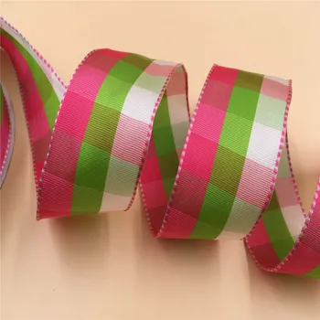 

N1043 38mm X 25yards Pink/Green Plaid Checked Wired Edge Spring Ribbon. Gift Bow,Wedding,Cake Wrap,Tree Decoration,Wreath