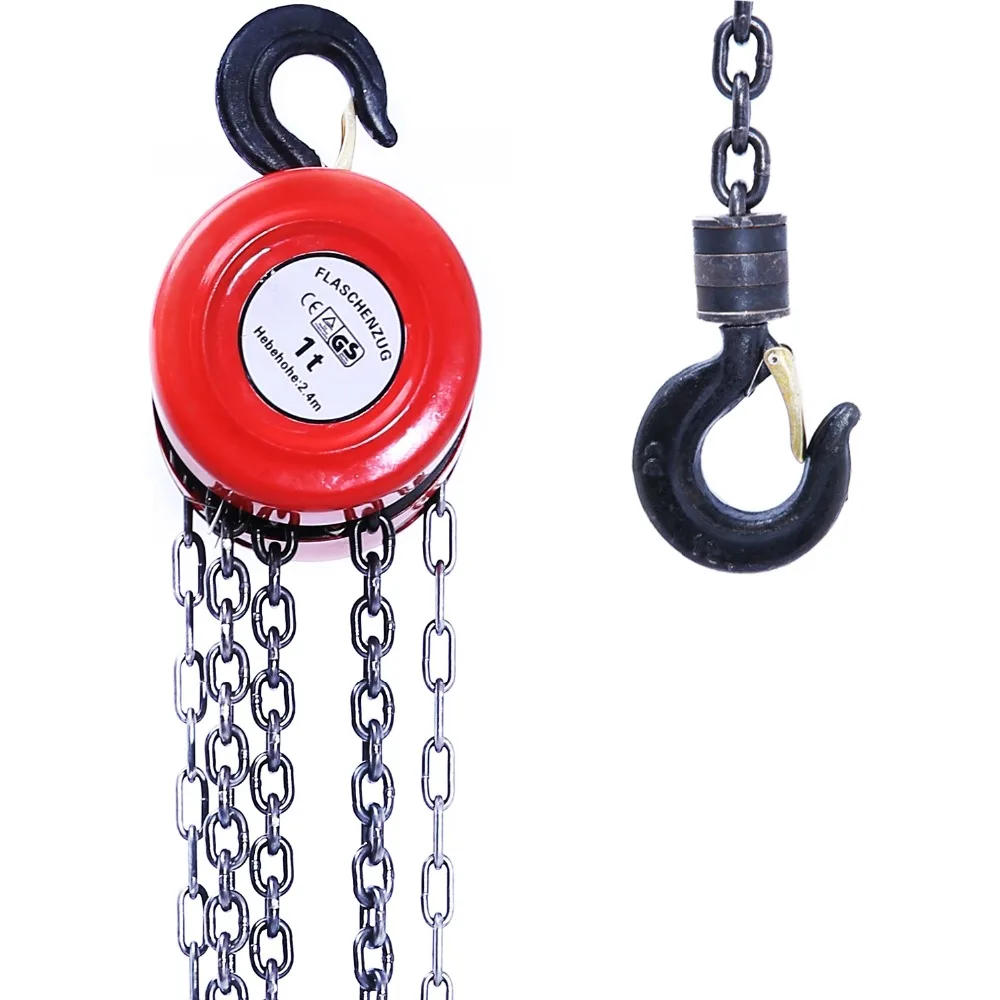 

1 Ton Load Capacity Chain Lifting Block Hoist Tackle Puller Engine Heavy Duty Tool Winch Red Color Built in Safety Brake
