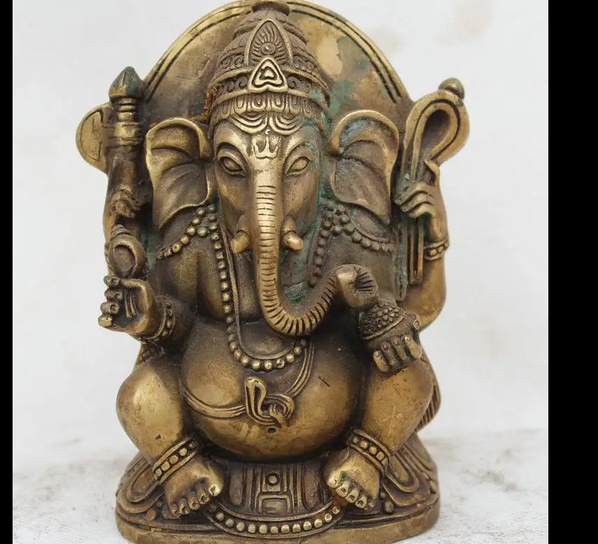 

2445<<+6'' Tibet Brass Ganapati Ganesh Lord Ganesha Elephant Buddha Statue Sculpture