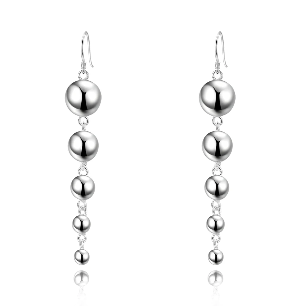 Trendy Elegant Big ball beads Long Earrings For women 925 silver String ...