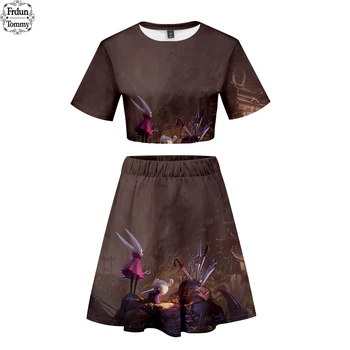 

New Hollow Knight 3D Printed Women Two Piece Sets Summer Short Sleeve Crop Tops+Skirt Sale Casual Streetwear Clothes 2XL
