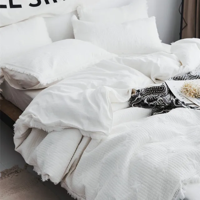 White Cotton Bed Linen Hotel Fringed Edge Stars Quilting Duvet Cover White Cotton Bed Linen Hotel Fringed Edge Stars Quilting Duvet Cover Can Be Used As Summer