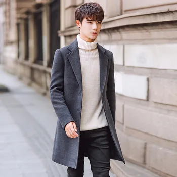 

2019 New Long Woolen Trench Coat Men Windbreak Winter Fashion Mens Overcoat Quality Warm Trench Coat Male Jackets size M-5XL