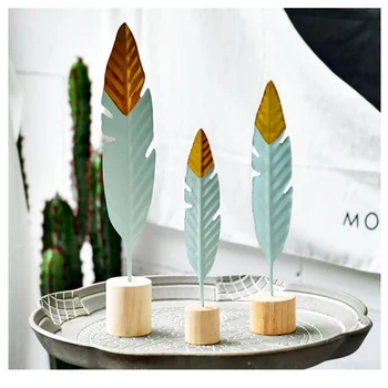 

nordic modern ornaments metal wooden craft feather modeling pen sculpture living room miniature home decoration accessories