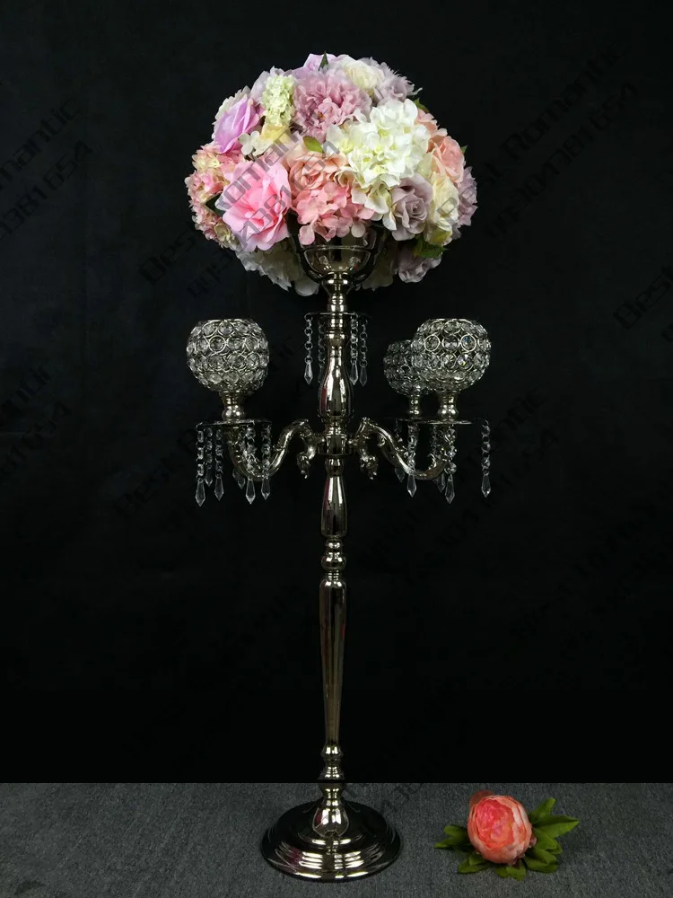 Hot 78cm Tall Silver Wedding Candelabras Flower Stand Crystal