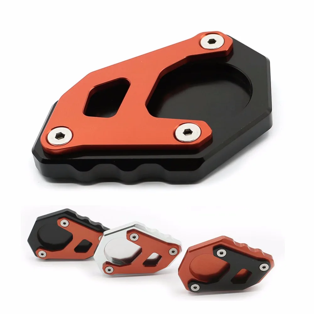 CNC Aluminium Motorcycle Kickstand Side Stand Extension Enlarger For KTM 1050 1090 1190 1290 Adventure ADV 1290 Super Adventure R Black-Orange