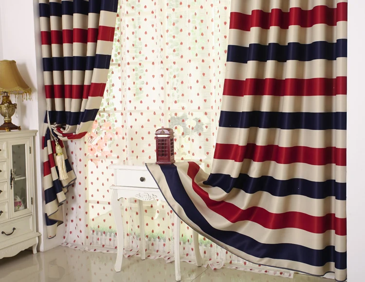 Us 19 0 5 Off Red Blue Beige Stripe Design Curtains Kids Children Bedroom Thick Blackout Curtains Uk Dot Sheer Curtain Window Living Room Aa5 In