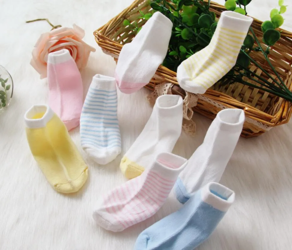 Unisex do Bebê das Meninas dos Meninos do Bebê Fino de Algodão Outono do Bebê Pares Lote Meias Curtas Listrado Cor Sólida Macio Anti Slip Recém-nascidos 3 - 2 3 Pares lote Unisex Do Bebê Das