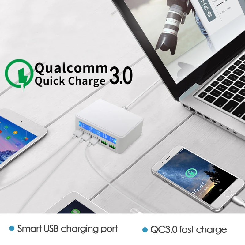 Черный/белый 5 портов wihte с портом type-c QC3.0 зарядное устройство для телефона Dexktop зарядное устройство ЖК-дисплей для телефона ноутбука 100-240 в С...