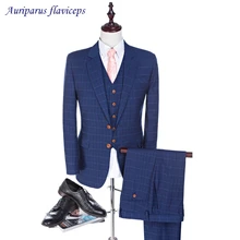 Свадебный костюм Damier Check, зазубренный лацкан друг жениха, костюм, 2 пуговицы, камвольная шерсть, костюмы на заказ,, мужской костюм(куртка+ штаны+ жилет