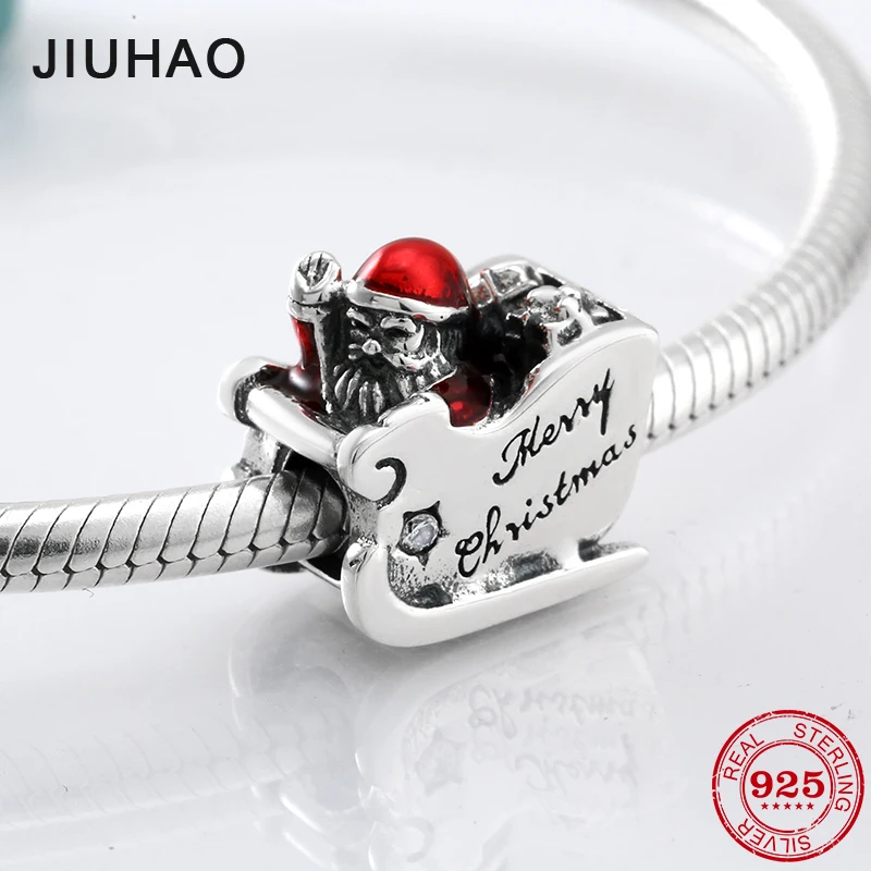 

Christmas gift 925 Sterling Silver red Santa Clause sleigh beads Fit Original Pandora Charm Bracelet Jewelry making