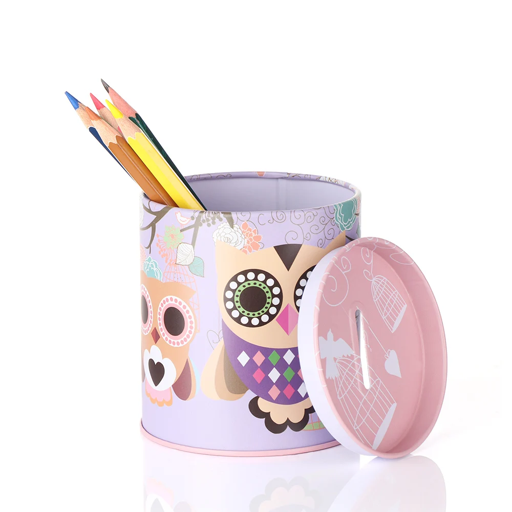 

1PC Creative Cartoon Owl Saving Jar Brush Pot Money Box Storage Printed Pattern Coin Container Storage