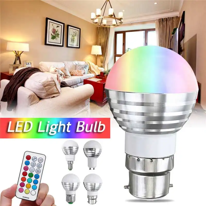 

Smuxi 3W E27 GU10 E14 B22 RGB Light Bulb LED Color Change Light Bulb with IR Remote Control AC 85V-265V
