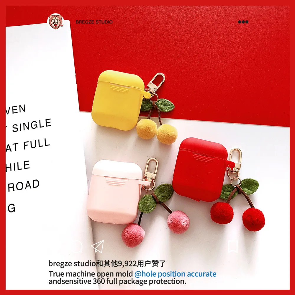 

Cherry Keychain Silicone Case For Apple Airpods Shockproof Cover For Apple AirPods Earphone Cases Air Pods Protector Case