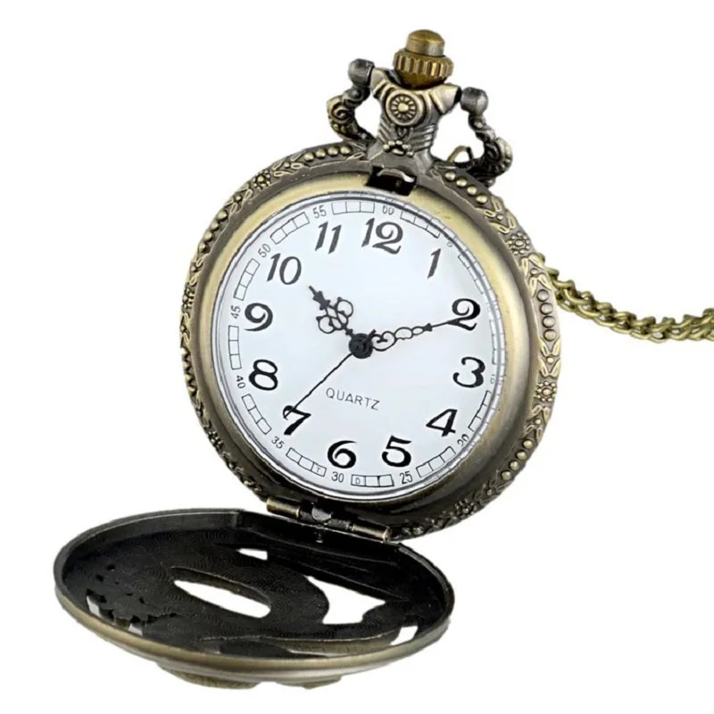 Pocket Watch Men Horse Pattern Quartz Vintage Chain Retro With Necklace Womens Gift 4