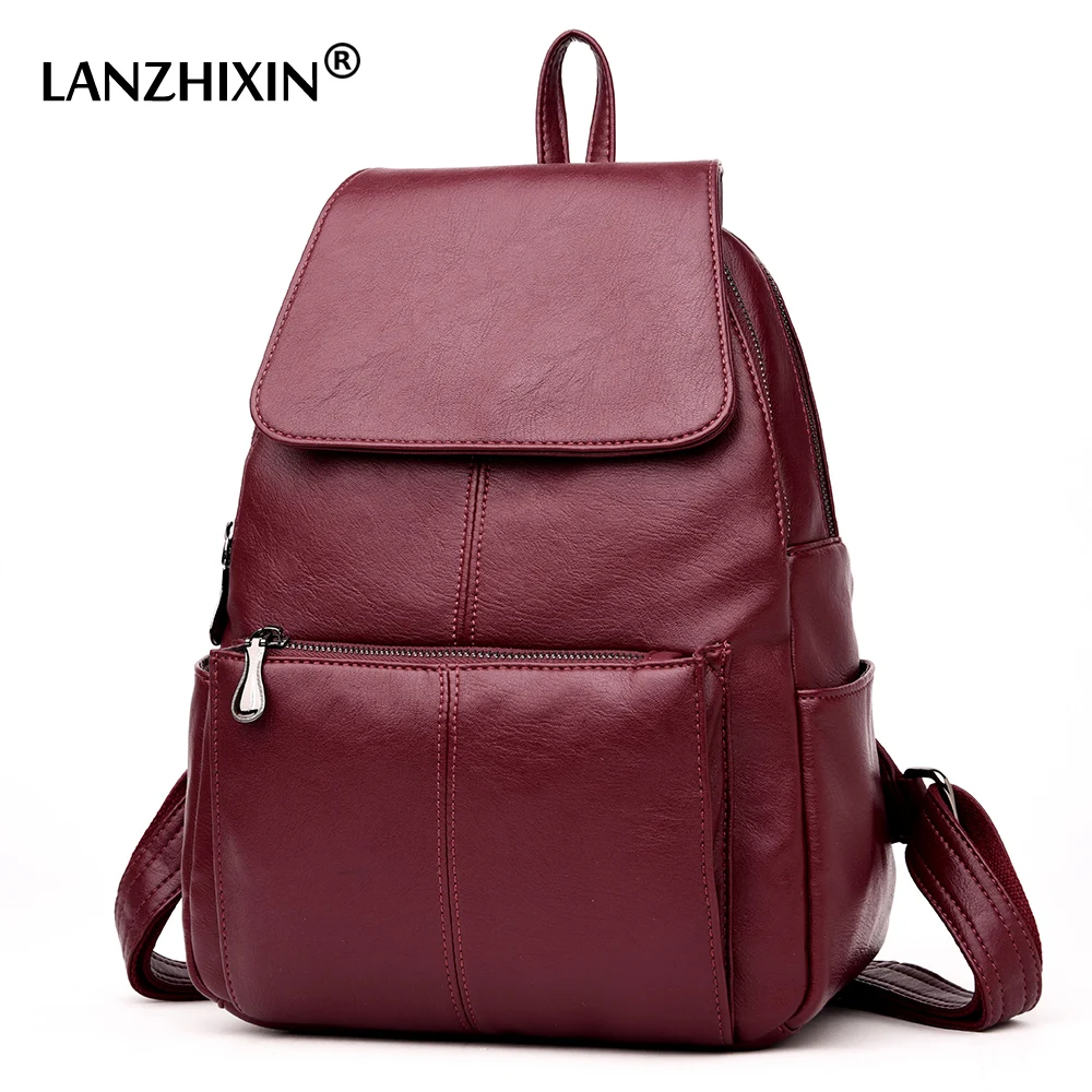 Lanzhixin женские кожаные рюкзаки для женщин винтажная школьная сумка девушек