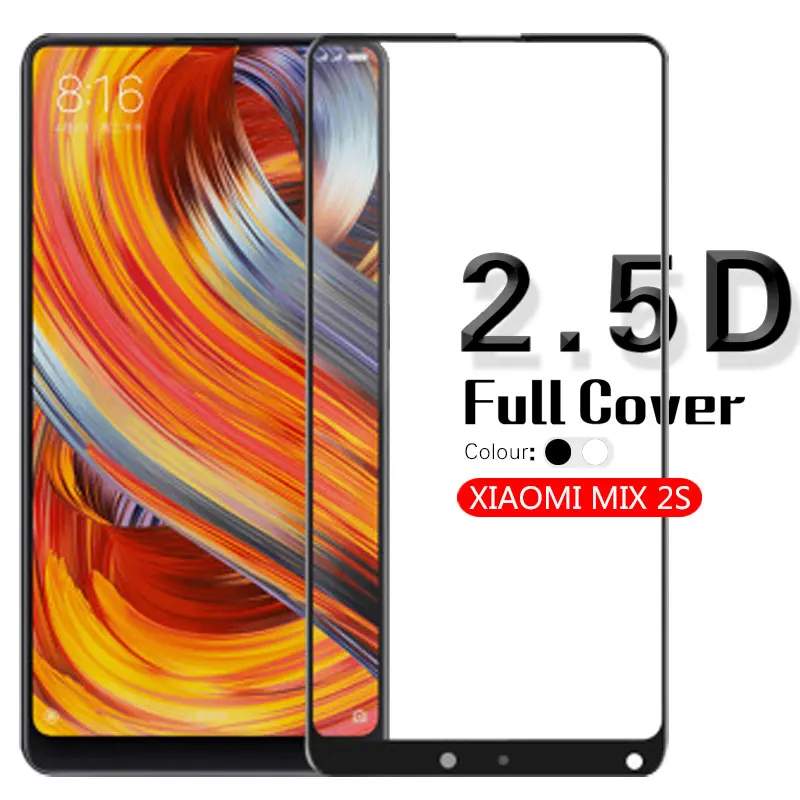

2.5D Edge Anti-Scratch Full Coverage Tempered Glass For Xiaomi MIX 2S Clear Glass Film Screen Protector White&Black+Cleaning Kit