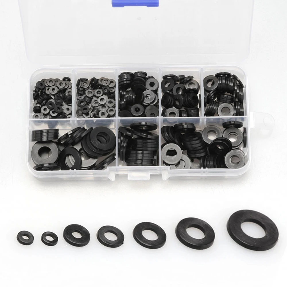 

500pcs Nylon O-Ring Assortment Washer Plated Flat Spacer Plastic Nylon Washer Plated Flat Washer Seals Gasket Ring Kit 7 Sizes