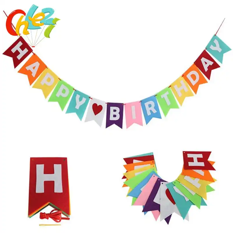 Diy Non Woven Fabric Happy Birthday Decor Bunting Banner Letter