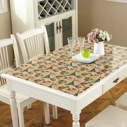  New Arrive Table Cover 1.00mm Soft Glass Transparent PVC Tablecloth Kitchen Table cloth With Patter