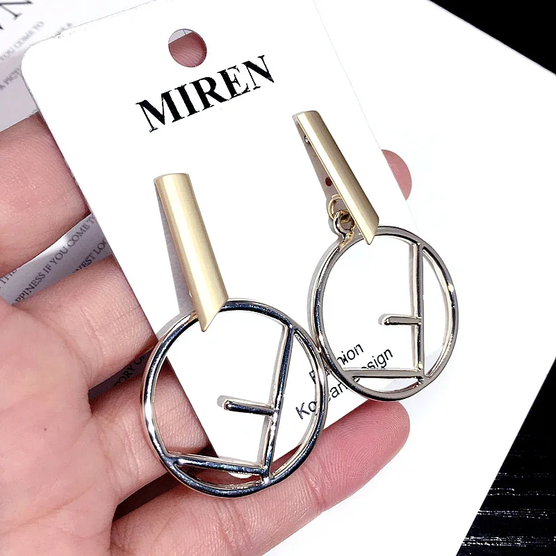 

Geometric Round Letter F Earrings for Women Gold Silver Pin Dangle Earrings Italy Brand Earings Jewelry oorbellen Z036