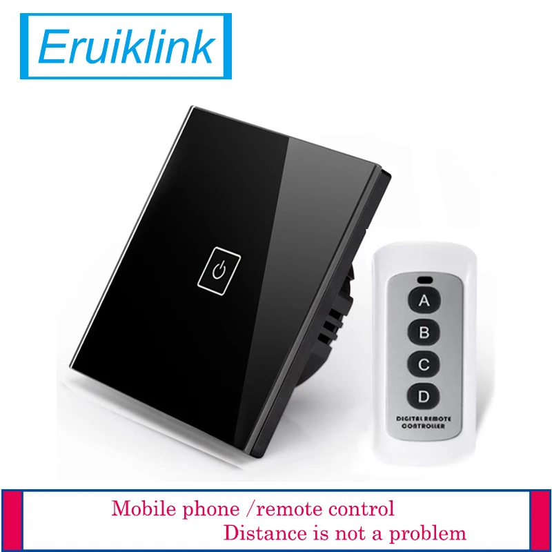 

Eruiklink Wireless RF433 Remote Control Light Switch EU/UK Standard 1 Gang 1 Way Remote Control Touch Wall Switch for Smart Home