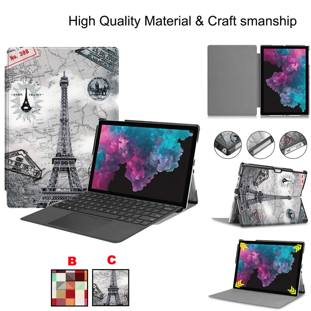 

Folio Stand Cover Case For Microsoft Surface Pro 6 2018 / Pro 5 2017/ Pro 4 12.3 Stand holder design Resist dirt stains compact