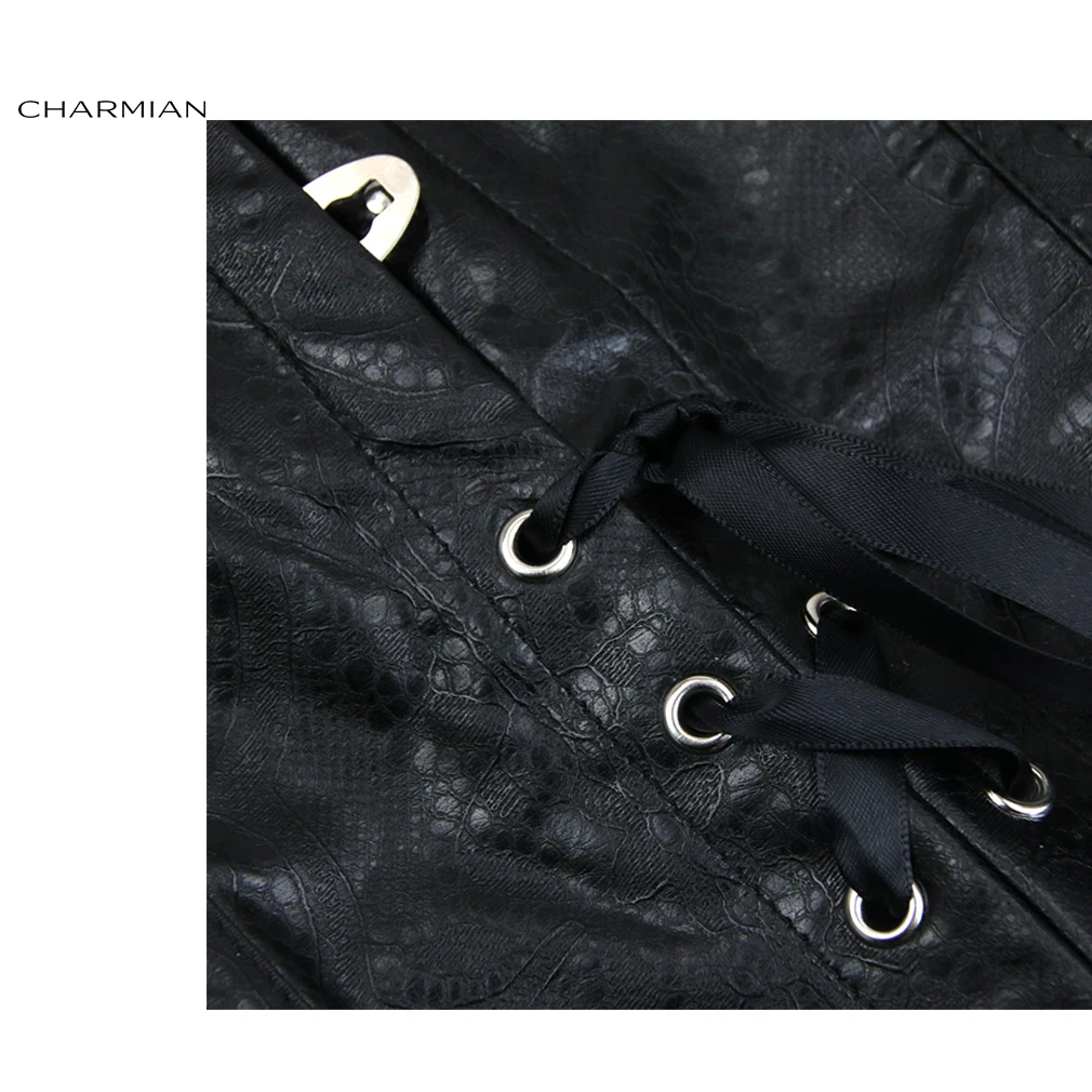 Charmian женское викторианское готическое стимпанк корсетное платье со шнуровкой черный искусственная кожа ретро Overbust Корсет Талия Тонкий