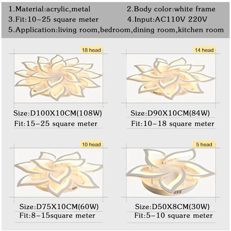Plafondlamp, современный светодиодный потолочный светильник для гостиной, спальни, столовой, осветительные лампы, белая акриловая люстра, потолочный светильник Fxiture