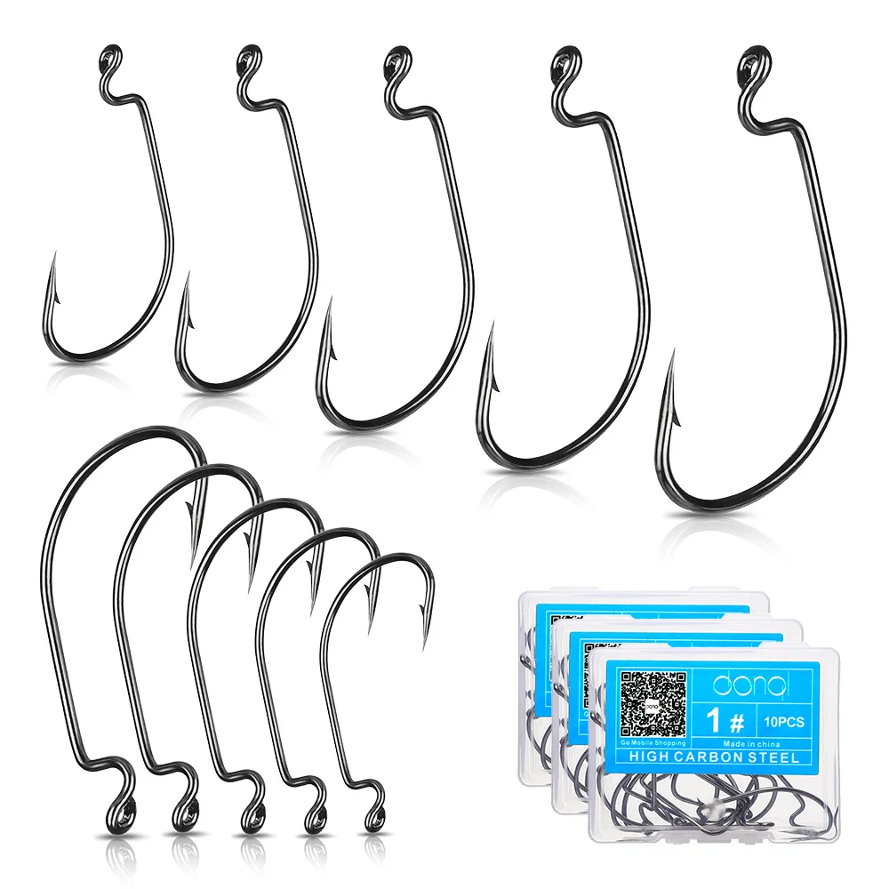 DONQL 10pcs Set Fishing Hook Carben Steel Wide Crank Offset Fishhook For Soft Worm Lure 50#-1# Bass Barbed Carp Fishing Hooks  (3)