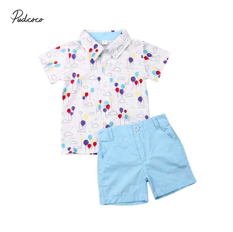 Г., брендовый милый комплект одежды для маленьких мальчиков, рубашка с принтом воздушного шара Топ и шортики официальный костюм детская одежда США