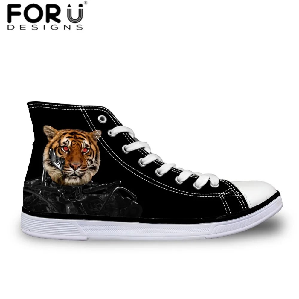 

FORUDESIGNS Mens Shoes High-top Canvas Shoes for Men, Male Flats Shoes Black Tigers Brand Design Shoes for Teenager College Boys