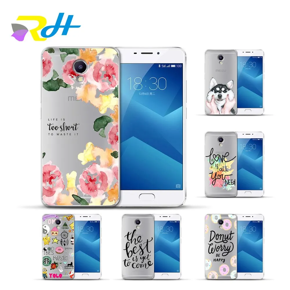 For Meizu Coque Etui transparent TPU silicone soft Husky flowers cover M3s M3 M5c M5s M6 Note Pro6 U10 U20 case | Мобильные телефоны