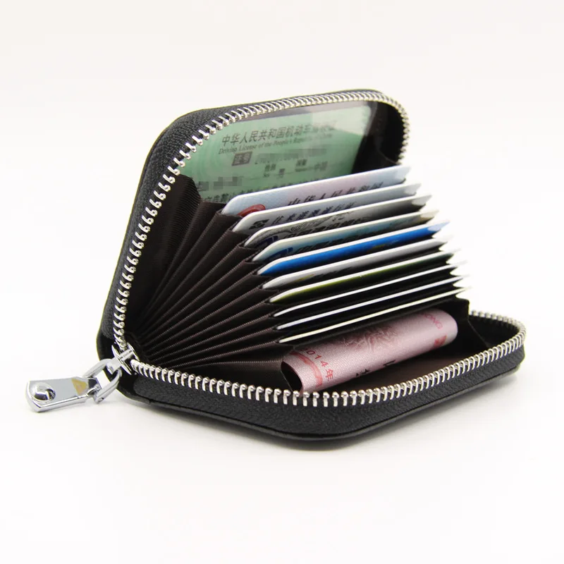 

Ferazaga Unisex Card Holders Genuine Leather Wallet Male Business RFID Cards Wallet High Capacity Pure Color Credit Card Holder
