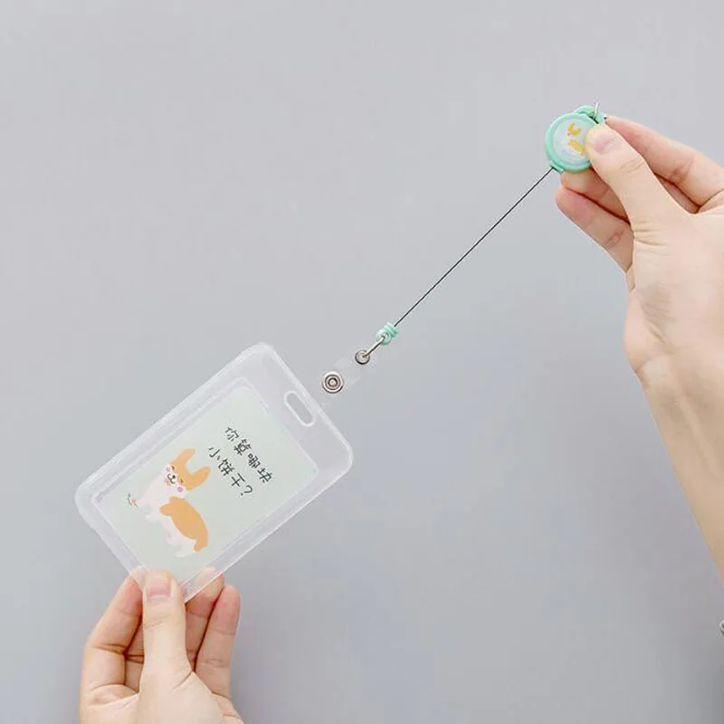 Cute Unicorn Telescopic Transparent Keychain Card Cover IC  Holder Bus PVC Waterproof ID Name Card Badge Holder School Supplies korean creative unicorn tearable sticky notes memo pad paper students cute school supplies kawaii stationary office accessories