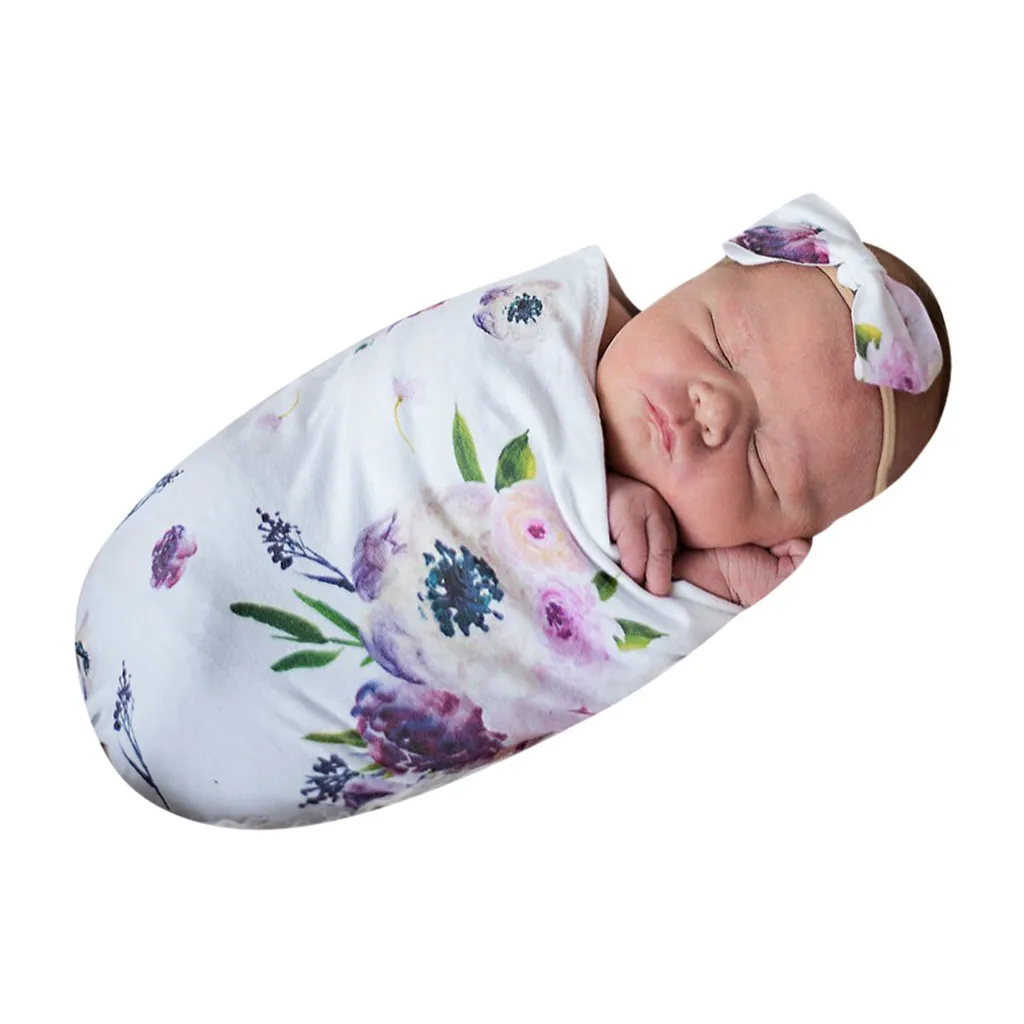 LONSANT/спальный мешок для новорожденных; хлопковое детское одеяло с цветочным принтом; мягкий спальный мешок; Модный комплект из кокона и повязки на голову