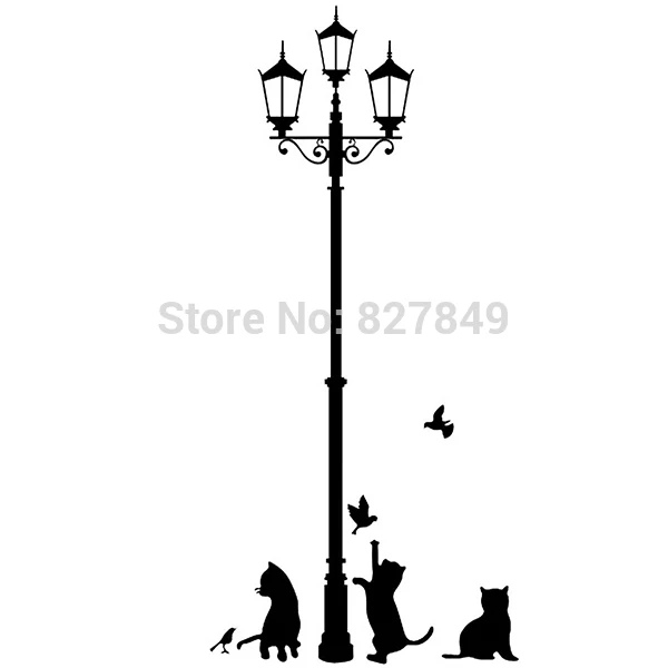 HOT Sell Popular Ancient Lamp Cats and Birds Wall Sticker Kids Room Home Decor Decals Wallpaper | Дом и сад