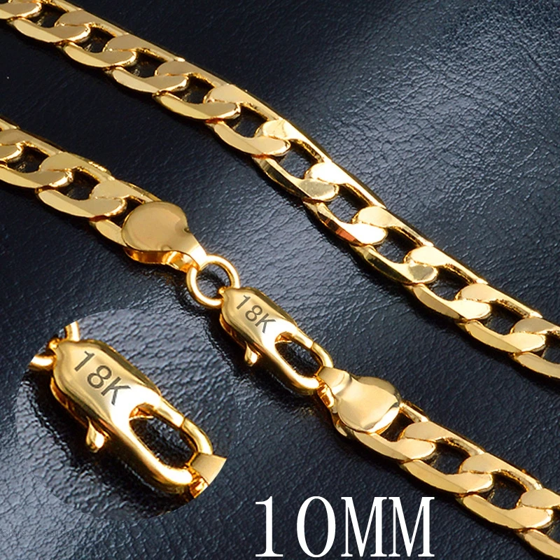 

High quality 18 K STAMP YELLOW Solid Golden GF FLAT RIM CURB CHAIN WOMEN MEN SOLID CHARM 20INCH 50cm NECKLACE 10MM